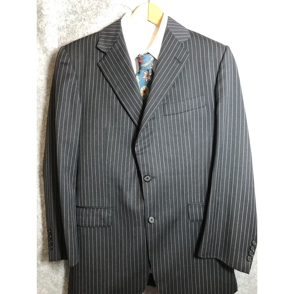 Burberry Blazer 40R Black Pinstripe 100% Wool Career Classic‎ Kensington FLAW